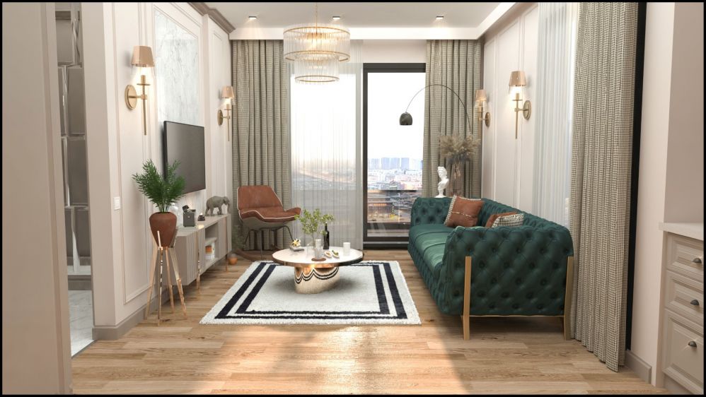 Spacious modern living room interior in Mersin residenceUltra Luxury 2+1 Residence in Mezitli Mersin