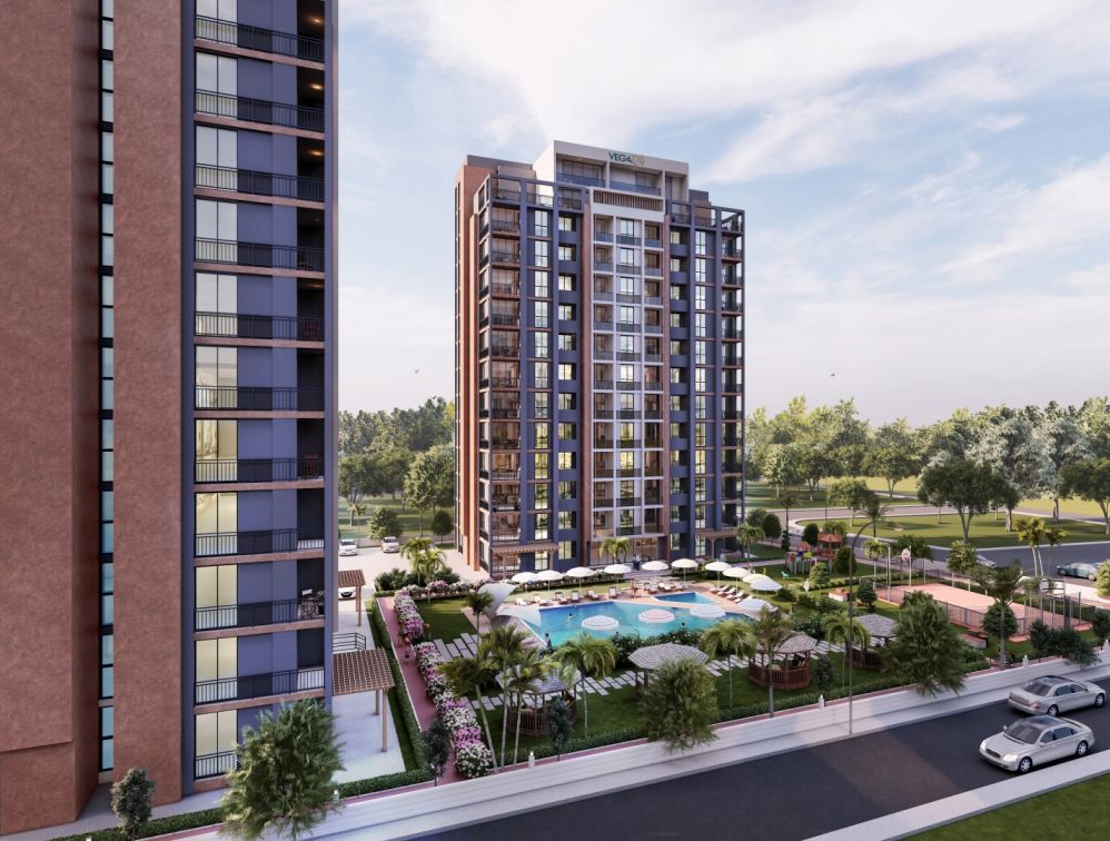 Mersin modern rezidans açık yüzme havuzuMersin Mezitli’de Ultra Lüks 2+1 Konut Projesi