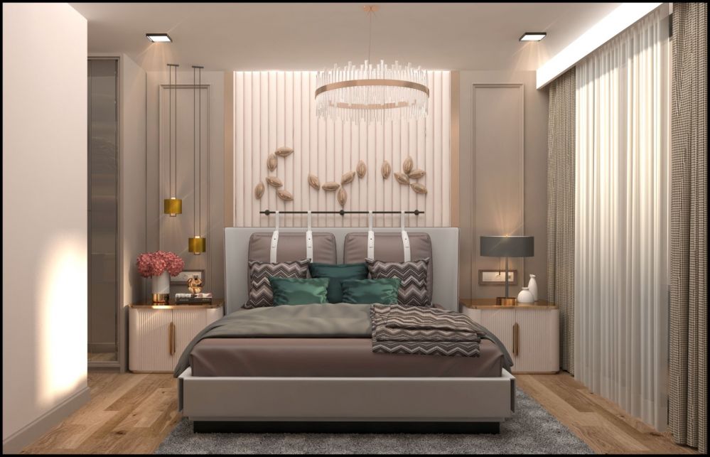 Modern bedroom interior in Mezitli residential projectUltra Luxury 2+1 Residence in Mezitli Mersin