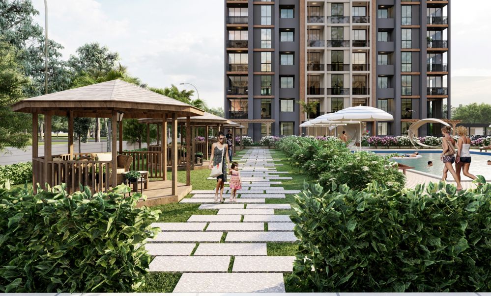 Landscaped garden and walking paths of Mezitli residenceUltra Luxury 2+1 Residence in Mezitli Mersin