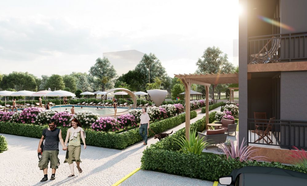 Walking path and landscaped garden in Mezitli residenceUltra Luxury 2+1 Residence in Mezitli Mersin