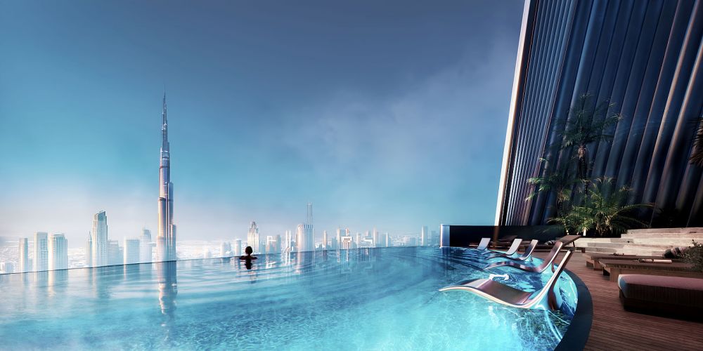 Burj Khalifa manzaralı lüks sonsuzluk havuzu ve Mercedes-Benz Tower sakinleri için ayrıcalıklı yaşam deneyimi.Downtown Dubai’de Burj Khalifa Manzaralı Mercedes-Benz Markalı Lüks Daireler