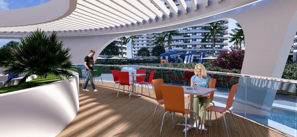 Breakfast area on a terrace overlooking the sea.Ultra Luxury Residential Project 600 m from the Sea in Cyprus