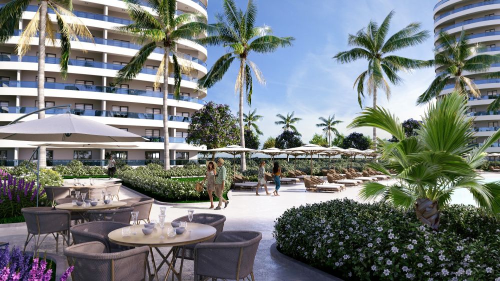 Open-air café and comfortable outdoor seating zones.Ultra Luxury Residential Project 600 m from the Sea in Cyprus