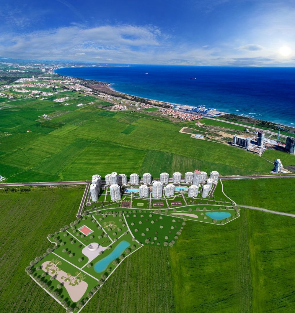 Aerial view showing the complex’s proximity to the coastline.Ultra Luxury Residential Project 600 m from the Sea in Cyprus