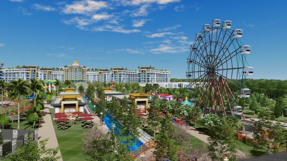 Открытая зона бассейна, окружённая пальмами и местами для релакса.Роскошный жилой комплекс у моря в районе Тюрклер, Аланья