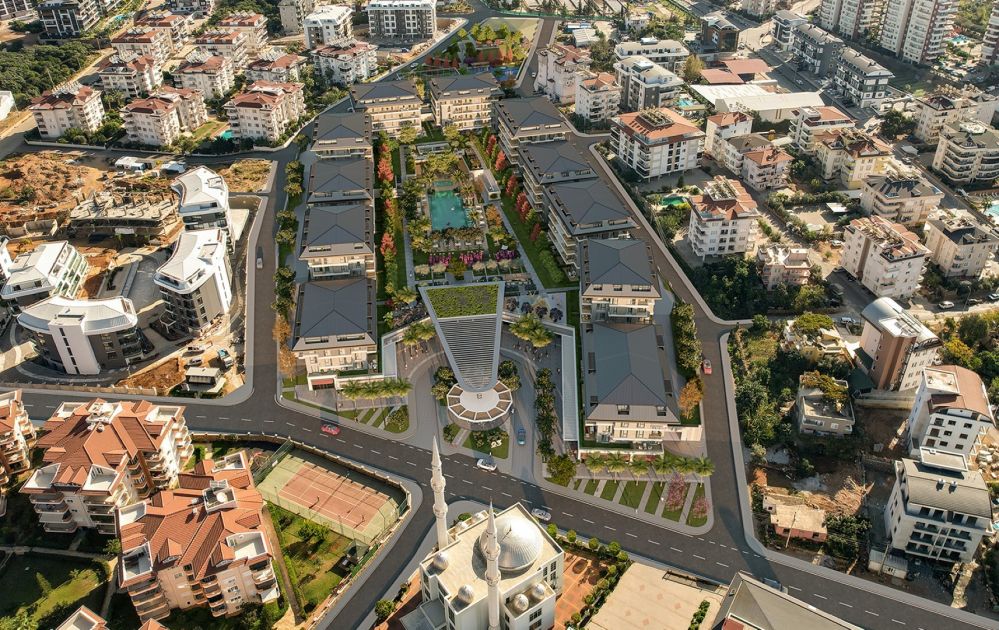 Генеральный план комплекса и ландшафтный дизайн, создающие атмосферу роскошной жизни.Элитные квартиры на продажу в районе Оба, Алания — Новый инвестиционный проект