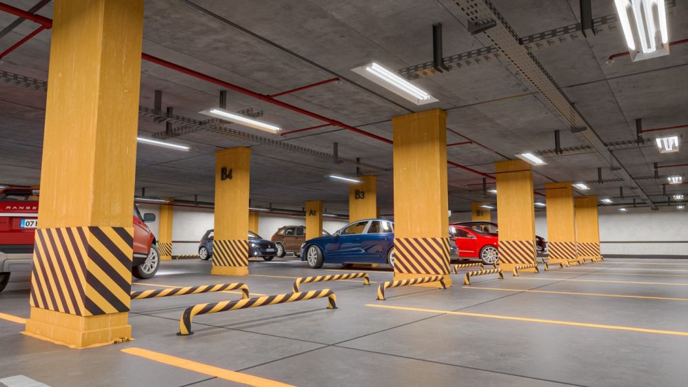 Kapalı otopark alanı, araç sahipleri için güvenli ve pratik kullanım sağlıyor.Kleopatra Plajı’na Yürüme Mesafesinde Modern Konut Projesi