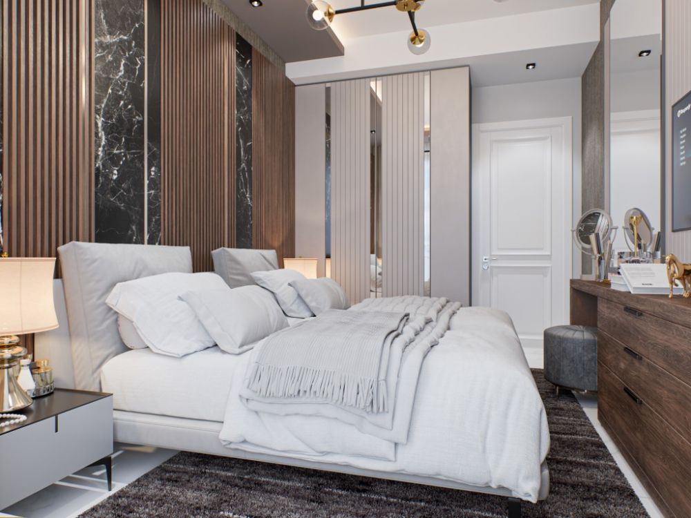 Master bedroom designed with luxurious details and high-end finishes.Modern Apartments within Walking Distance to Kleopatra Beach