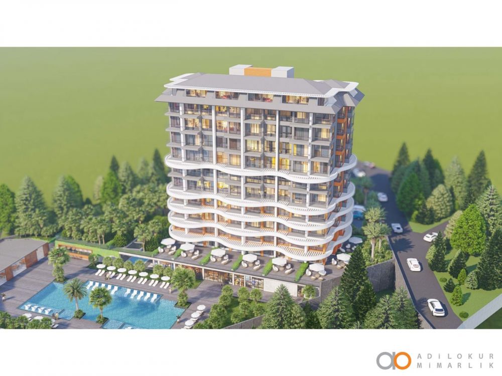 Инвестиционный проект в районе Демирташ, Аланья, окружённый бассейнами и зелёными зонами.Современный жилой комплекс с привлекательными инвестиционными возможностями в Демирташе, Аланья