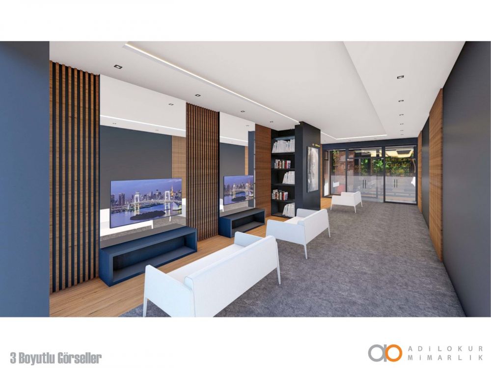 Просторное лобби резиденции, отражающее современный и элегантный стиль жизни.Современный жилой комплекс с привлекательными инвестиционными возможностями в Демирташе, Аланья