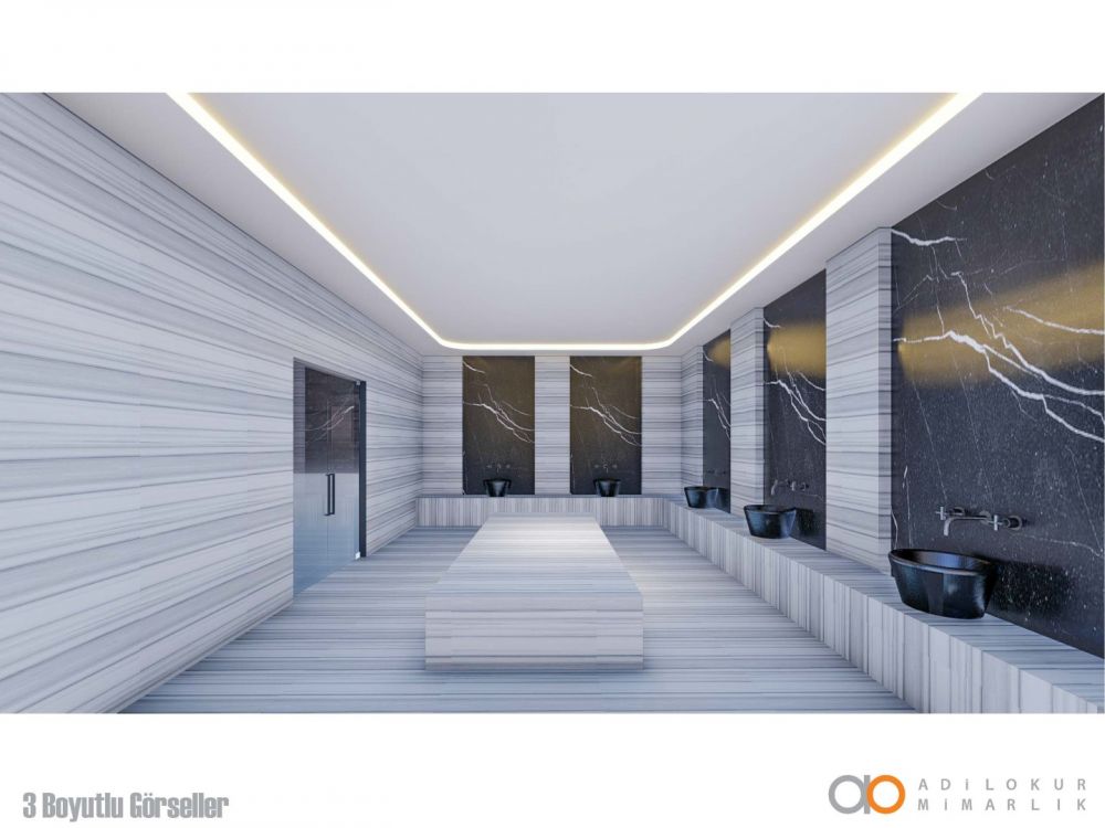 Зона турецкого хаммама с натуральным камнем и традиционным оформлением.Современный жилой комплекс с привлекательными инвестиционными возможностями в Демирташе, Аланья