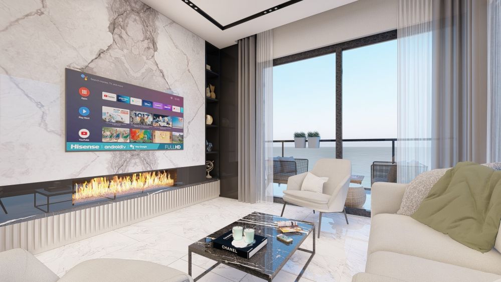 Luxury furnished lounge area with a sea-view concept.Seafront Luxury Apartments in Mahmutlar – New Investment Project in Alanya