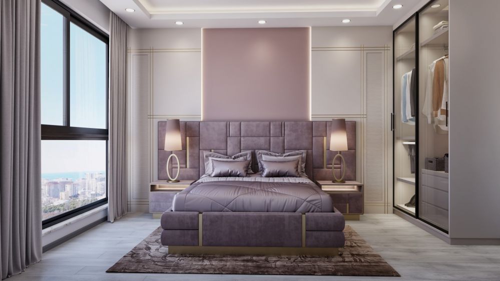 The master bedroom is designed with hotel-like comfort, offering spaciousness, privacy, and elegant style.Modern Residential Project in Mahmutlar Alanya