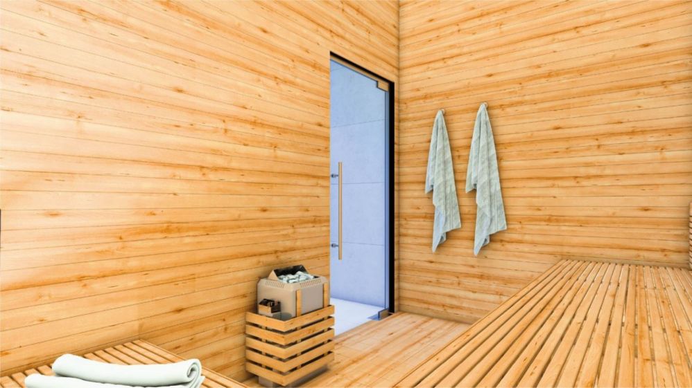 A wooden sauna room offering warmth, relaxation, and stress relief in a calm environment.Ultra Luxury Sea View Residential Project in Kargicak Alanya