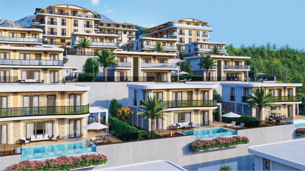 Located on the elevated hills of Kargicak, this modern architectural project offers panoramic views of the sea and mountains.Ultra Luxury Sea View Residential Project in Kargicak Alanya