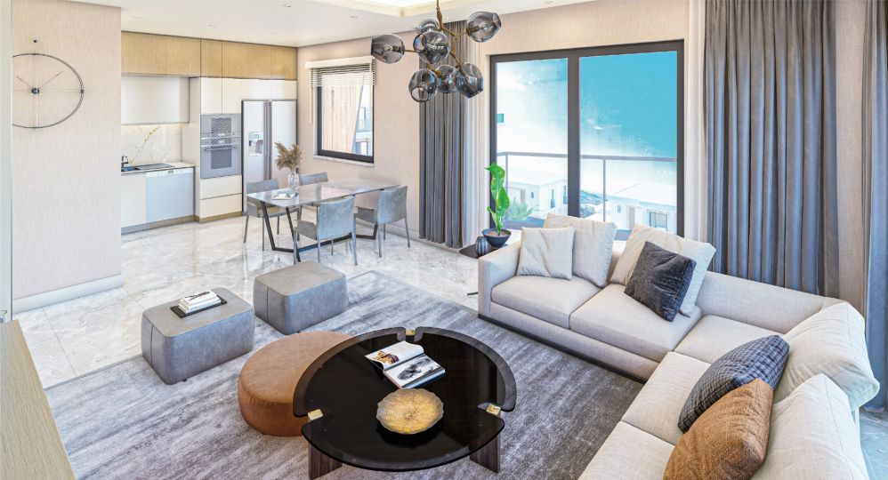 A cozy bedroom with modern furnishings and warm lighting, designed for maximum comfort and serenity.Ultra Luxury Sea View Residential Project in Kargicak Alanya