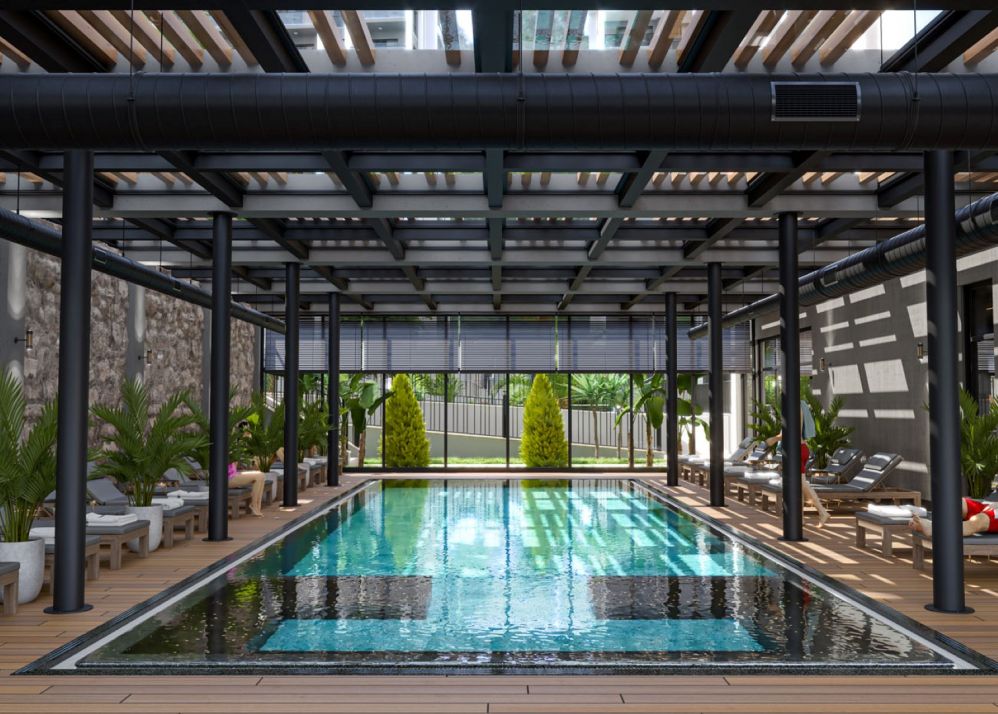Heated indoor pool for year-round comfort and relaxation.Luxury Apartments in Avsallar – Modern Residence for Smart Investors