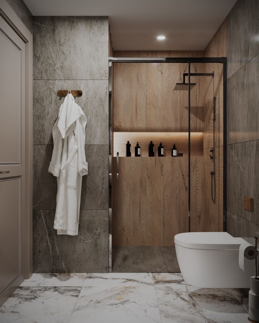 Luxury spa-style bathroom with heated floor and modern fixtures.Luxury Living in Oba, Alanya – Residence Permit Eligible 1+1, 2+1, 3+1 & 4+1 Apartments