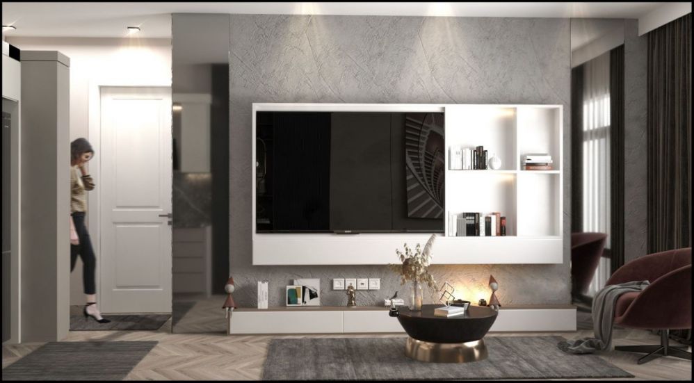 Geniş salon ve modern mutfak tasarımıyla öne çıkan lüks iç mekân düzeni.Mersin – Tece Bölgesinde Yatırıma Uygun Lüks Konut Projesi